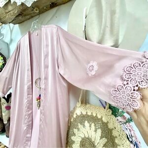 Blush crochet satin boho cover up w resort vacay beach vibe